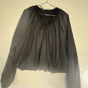 Zara Black Sheer Long-Sleeve V-Neck Blouse